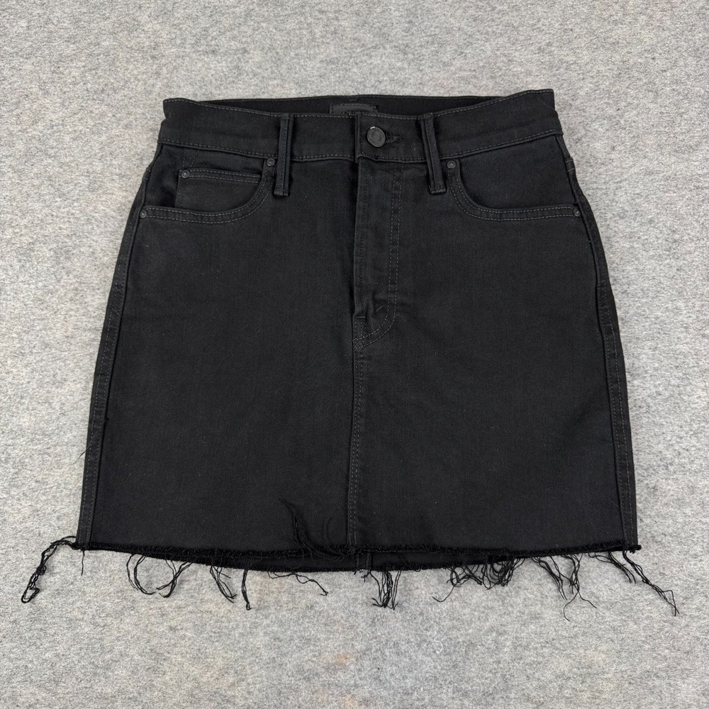 MOTHER High Waisted Smokin' Double Micro Fray Skirt Black Womens 26